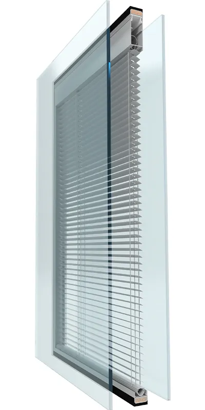 Cutaway of a double-glazed unit with an integral blind